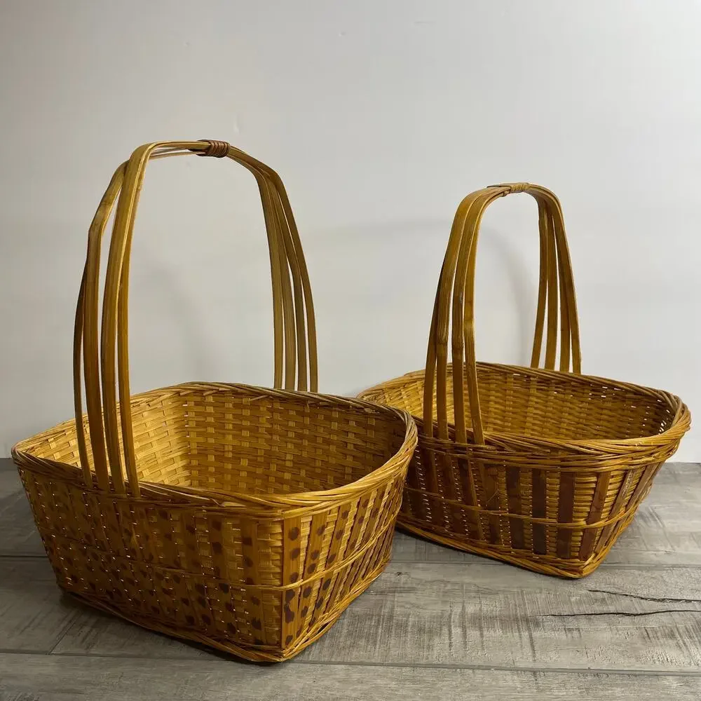 Vintage Set of 2 Woven Handle Baskets Republic of China 8 x 6